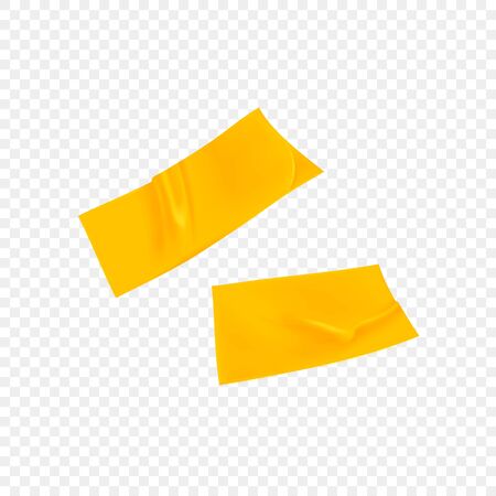 Yellow duct repair tape isolated on transparent background. Realistic yellow adhesive tape piece for fixing. Adhesive paper glued. Realistic 3d vector illustration.のイラスト素材