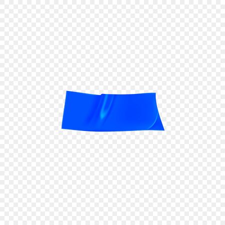 Blue duct repair tape isolated on transparent background. Realistic blue adhesive tape piece for fixing. Adhesive paper glued. Realistic 3d vector illustration.のイラスト素材