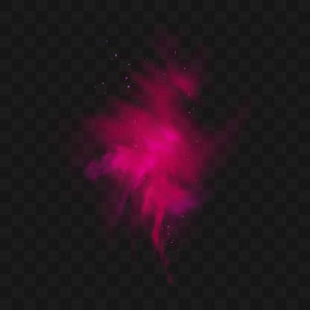 Red smoke or fog color isolated on transparent dark background. Abstract pink powder explosion with particles.のイラスト素材