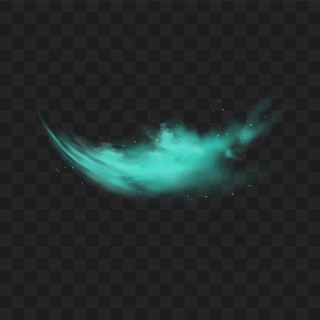 Blue smoke isolated on dark transparent background. Realistic blue magic mist cloud, chemical toxic gas, steam waves. Realistic vector illustration.のイラスト素材