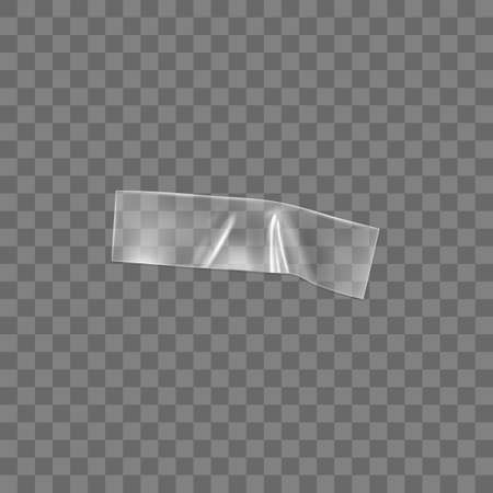 Transparent adhesive plastic tape isolated on transparent background. Crumpled glue plastic sticky tape for photo and paper fixture. Realistic wrinkled strips isolated 3d vector illustration.のイラスト素材