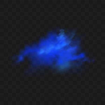 Blue smoke isolated on dark  background. Realistic blue magic mist cloud, chemical toxic gas, steam waves. Realistic vector illustration.のイラスト素材