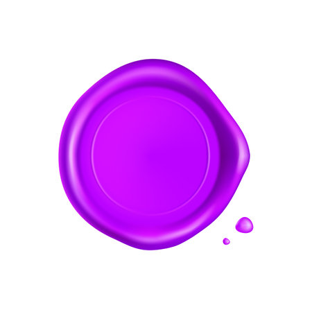 Purple wax seal. Wax seal stamp isolated on white background. Realistic guaranteed purple stamp. Realistic 3d vector illustration.のイラスト素材
