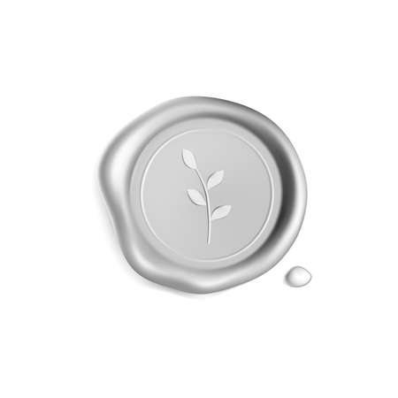 Silver wax seal stamp with branch isolated on white background. Realistic guaranteed stamps. Realistic 3d vector illustration.のイラスト素材