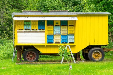 Mobile Bee Hive located in Germany, Brandenburg. Beekeeping themeの写真素材