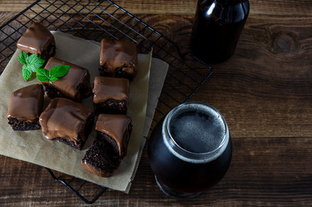 Chocolate Brownies sweet treats baked with craft beer stout with dark roasted coffee flavor.
