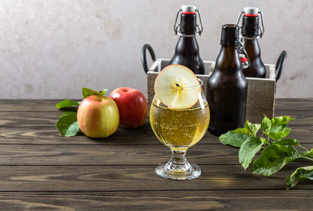 Natural craft cider. Slightly alcoholic beverage made from the fermented juice of apples. Fizzy...