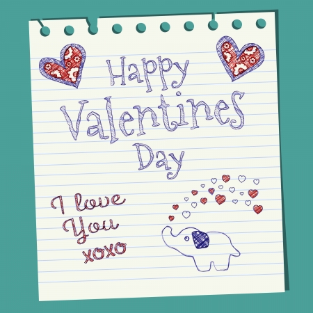 Happy Valentines Day Doodle On Notepaperのイラスト素材