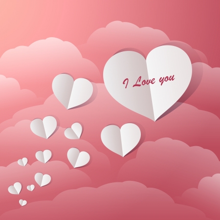Flying Paper Hearts In A Vintage Pink Skyのイラスト素材