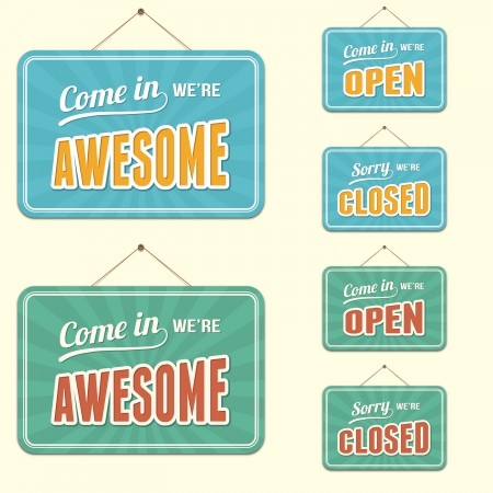 Shop Signs, Open, Closed and Awesomeのイラスト素材