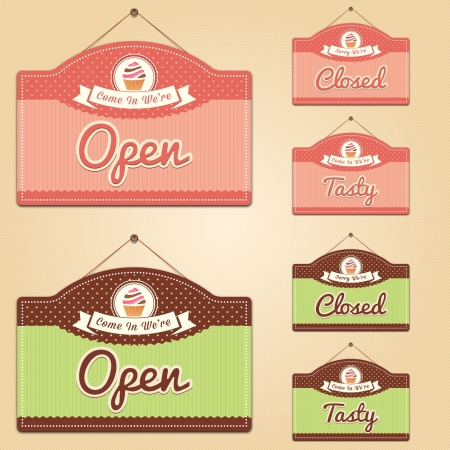 Cake Shop Signs, Open, Closed and Tastyのイラスト素材