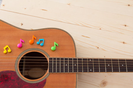 music notes letters on guitarの写真素材