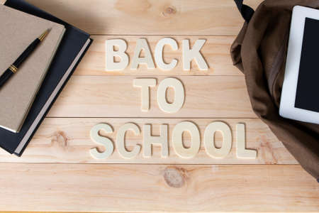 Top view with school bag , books ,glasses and pen , Back to school conceptの写真素材