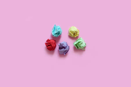 crumpled paper on pink background , stress conceptの写真素材