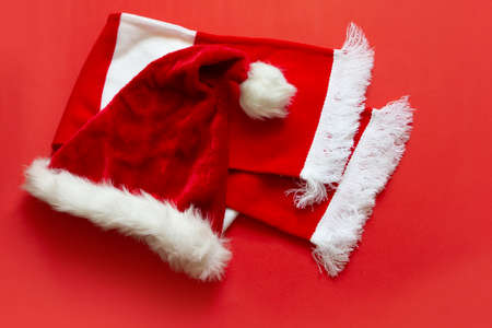 Santa Claus red christmas hat and red scarfの写真素材