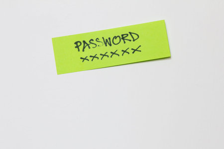 note paper of password reminder on white background , security awareness and password management...