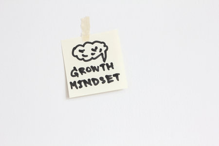 Growth Mindset message writing on paper post at wall , self management conceptの写真素材