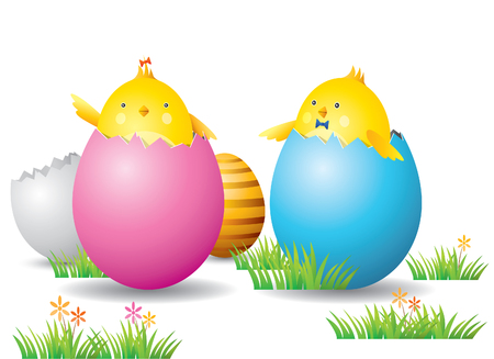 Chicks born from Easter and eggsのイラスト素材