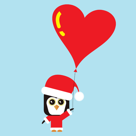 Penguin Santa with a heart balloonのイラスト素材