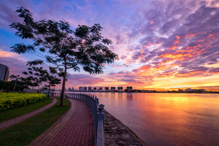 Sunrise on Sai Gon riverの写真素材