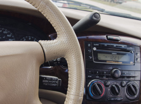 photo of the rudder and panel in the carの写真素材