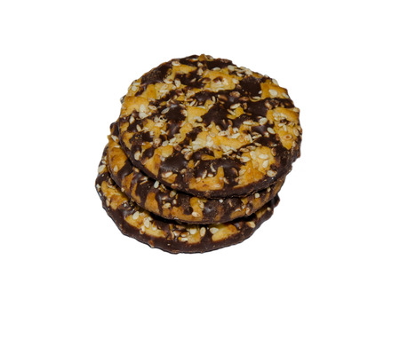 Chocolate cookies on the white isolated backgroundの写真素材
