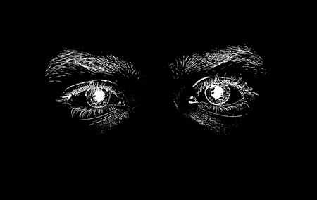 Abstract black and white eyes of the man on the black backgroundの写真素材