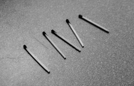 Black and white photo of the matches on the home tableの写真素材