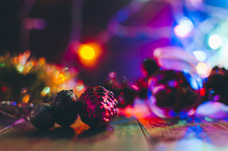 Christmas decoration on abstract background, vintage filter, soft focusの写真素材