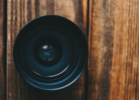 Close-up view on the foto camera lensの写真素材