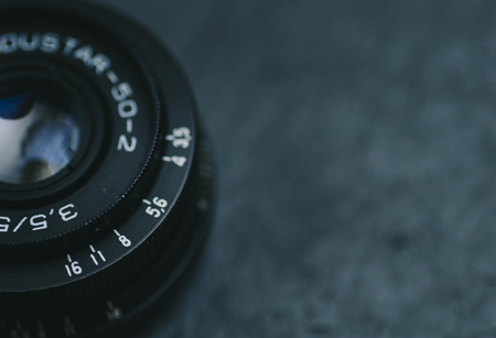 Lens for camera on the black backgroundの写真素材