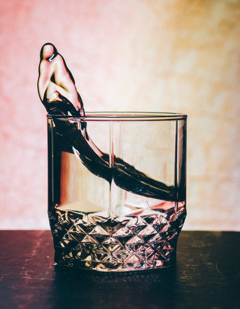 Glass with water on the bar tableの写真素材