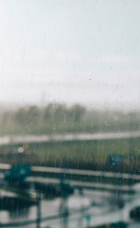 Water drops after rain and bokeh on the home window