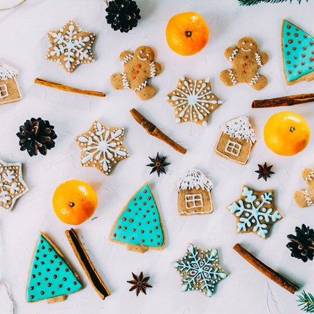 Ginger christmas cookies on home kitchen table