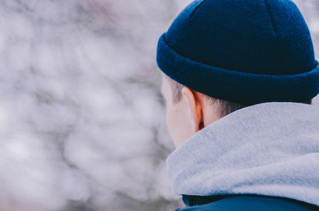 Portarit of the young man in winter parkの写真素材