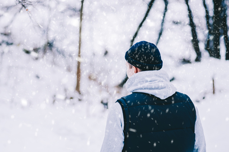 Portarit of the young man in winter parkの写真素材