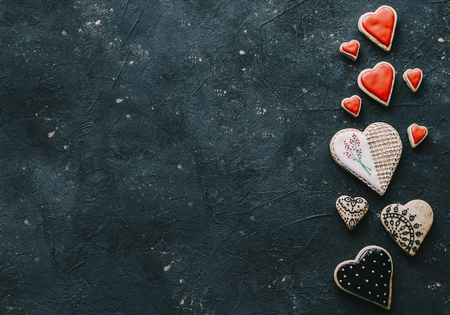 Red heart gigner cookies in box for valentine day or 8 march conceptの写真素材