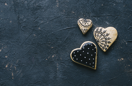 Red heart gigner cookies in box for valentine day or 8 march conceptの写真素材