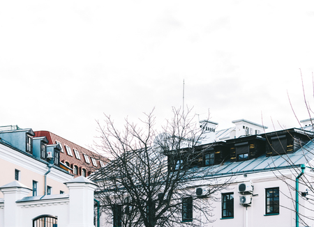 Old town cityscape panorama, Minsk, Belarusの写真素材