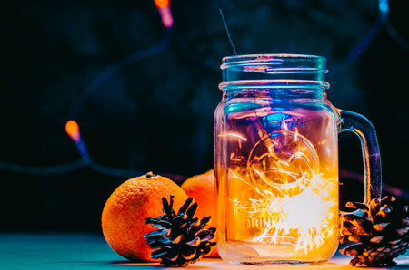 Golden christmas sparkler in cup, new year mood