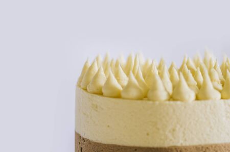 Homemade cake three chocolates on gray backgroundの写真素材