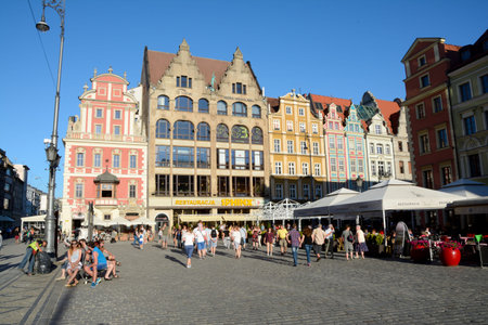 Wroclaw, Poland - June 5, 2015: Unidentified people on marketplace in Wroclaw, Polandのeditorial素材
