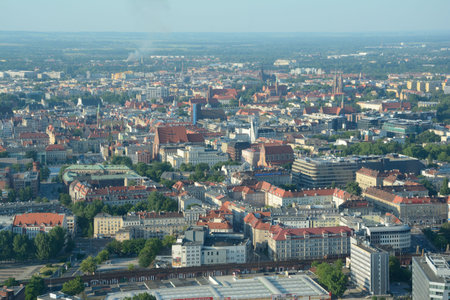 Wroclaw, Poland - June 6, 2015: Aerial view of Wroclaw city in Poland.のeditorial素材