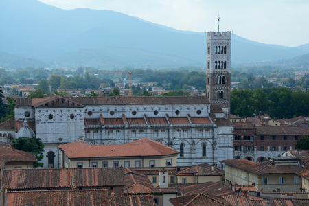 Lucca, Italy - September 5, 2016: View over old part of Lucca city in Italy.のeditorial素材