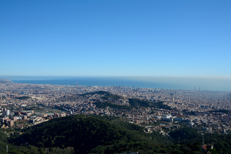 Aerial view of Barcelona city in Catalonia in Spainの写真素材
