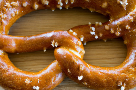 Salted pretzel closeup. Shallow depth of field.