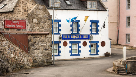 Historic buildings at Portsoy Harbour on the Moray Firth in Scotland.