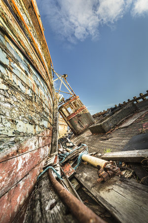 Fishing boat wrecks at Salen on the Isle of Mull in Scotland.の写真素材