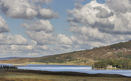 Lochindorb with Lodge & Castle on Dava Moor in Scotland.のeditorial素材