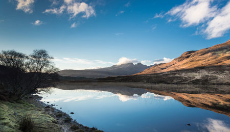 Loch Cill Chriosd & Blaven on the Isle of Skye in Scotland.の写真素材